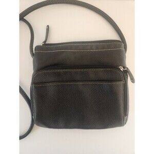 Tignanello Black Leather crossbody purse~phone/cigarette/extra outer pockets